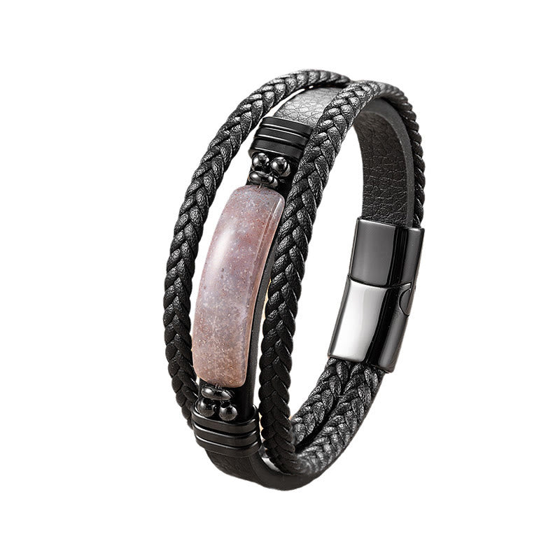 Buddha Stonesヘマタイト ラズライト ブラック グリッターストーン ピンククリスタル チタンスチール レザー 強化ブレスレット - image 25