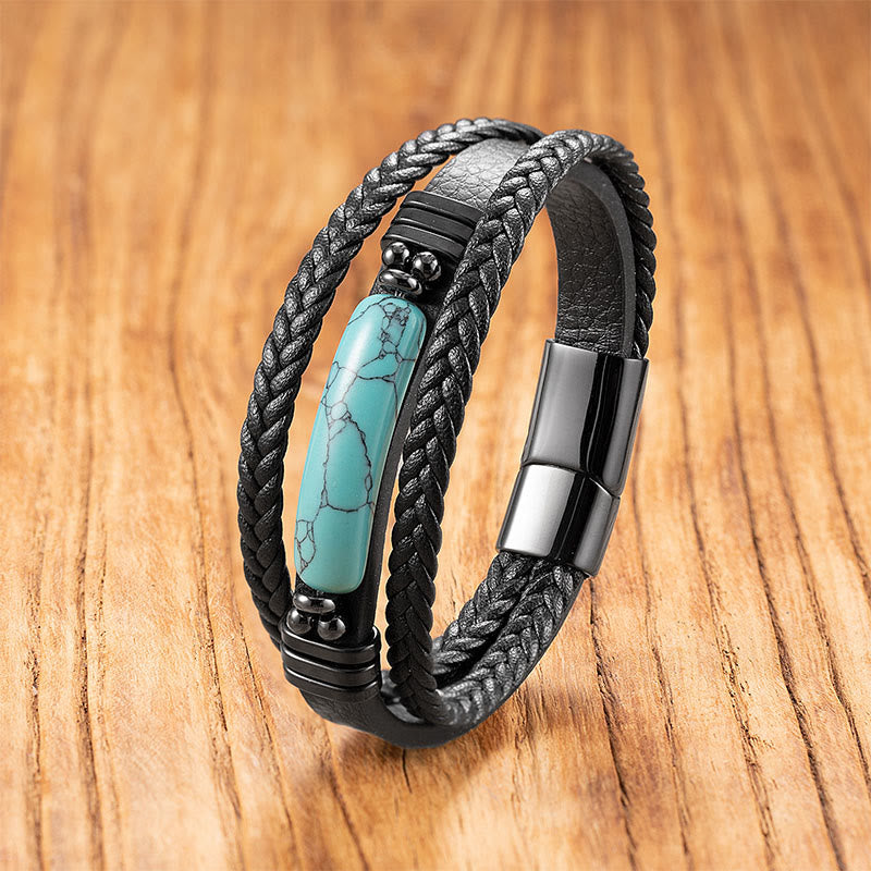 Buddha Stonesヘマタイト ラズライト ラピスラズリ ブラック グリッターストーン ピンククリスタル チタンスチール レザー 強化ブレスレット - ターコイズ - 18～22cm - image 10