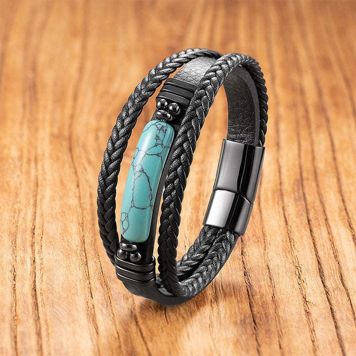 Buddha Stonesヘマタイト ラズライト ラピスラズリ ブラック グリッターストーン ピンククリスタル チタンスチール レザー 強化ブレスレット - ターコイズ - 18～22cm - image 10