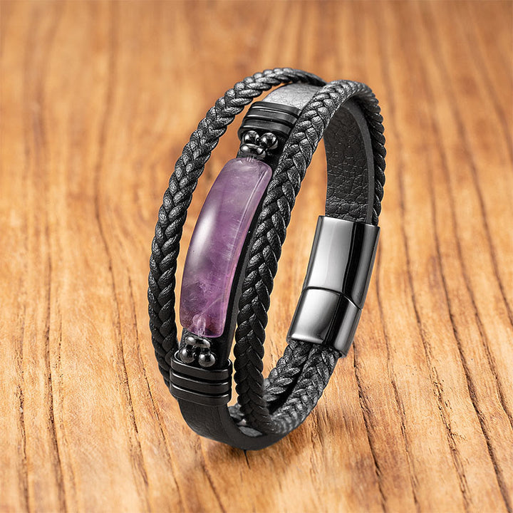 Buddha Stonesヘマタイト ラズライト ブラック グリッターストーン ピンククリスタル チタンスチール レザー 強化ブレスレット - アメジスト - 18～22cm - image 12