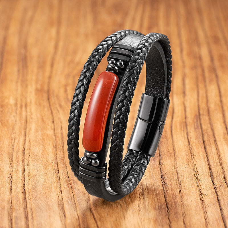 Buddha Stonesヘマタイト ラズライト ブラック グリッターストーン ピンククリスタル チタンスチール レザー 強化ブレスレット - 赤いリウリ - 18～22cm - image 9