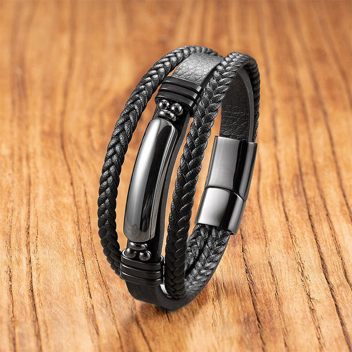 Buddha Stonesヘマタイト ラズライト ブラック グリッターストーン ピンククリスタル チタンスチール レザー 強化ブレスレット - ヘマタイト - 18～22cm - image 0