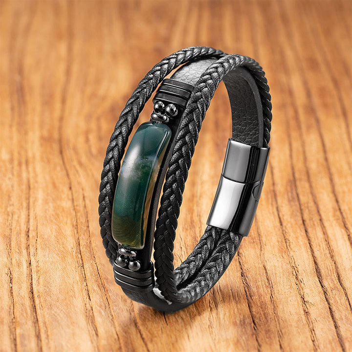 Buddha Stonesヘマタイト ラズライト ブラック グリッターストーン ピンククリスタル チタンスチール レザー 強化ブレスレット - グリーンアゲート - 18～22cm - image 23