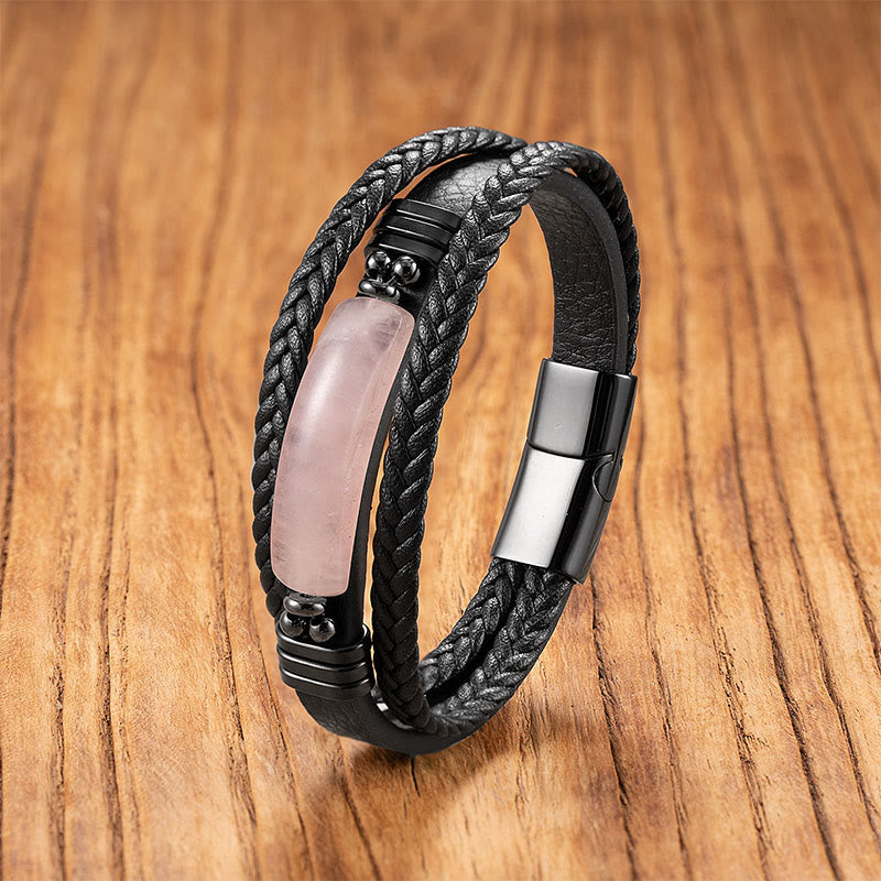 Buddha Stonesヘマタイト ラズライト ブラック グリッターストーン ピンククリスタル チタンスチール レザー 強化ブレスレット - ピンククリスタル - 18～22cm - image 7