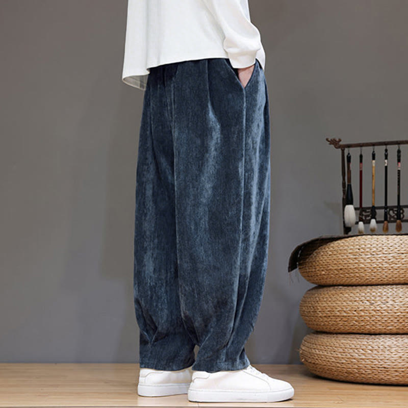 Buddha Stones冬用 純色 コットン メンズ ハーレム 厚手 裏起毛 ポケット付きパンツ - image 4