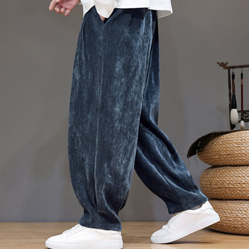 Buddha Stones冬用 純色 コットン メンズ ハーレム 厚手 裏起毛 ポケット付きパンツ - image 2
