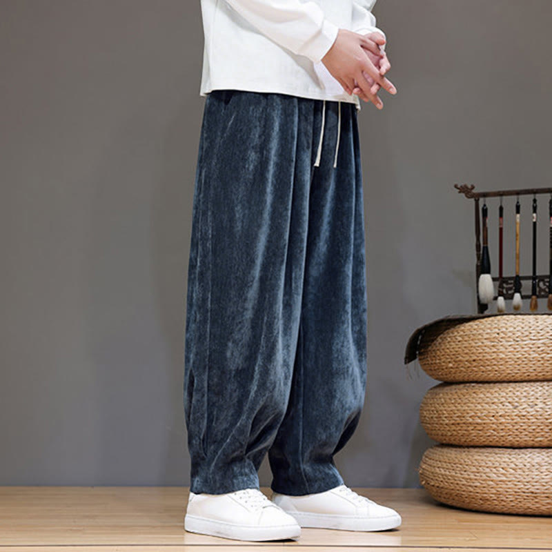 Buddha Stones冬用 純色 コットン メンズ ハーレム 厚手 裏起毛 ポケット付きパンツ - image 5