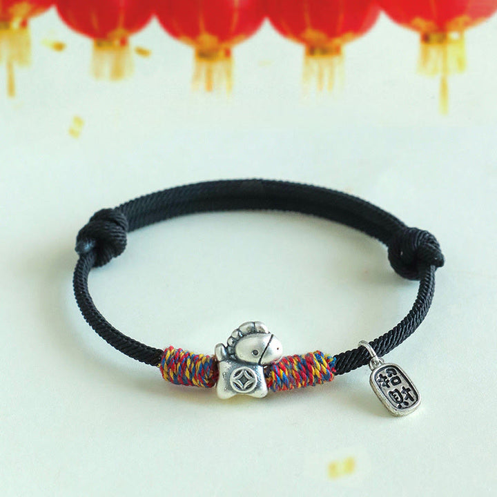 Buddha Stones999 スターリングシルバー 馬年福字 幸運を引き寄せる幸運繁栄ロープ幸運ブレスレット - ブラックロープ（手首周り：14～19cm） - image 14