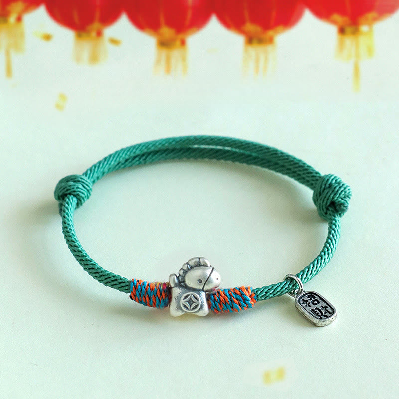 Buddha Stones999 スターリングシルバー 馬年福字 幸運を引き寄せる幸運繁栄ロープ幸運ブレスレット - グリーンロープ（手首周り：14～19cm） - image 18