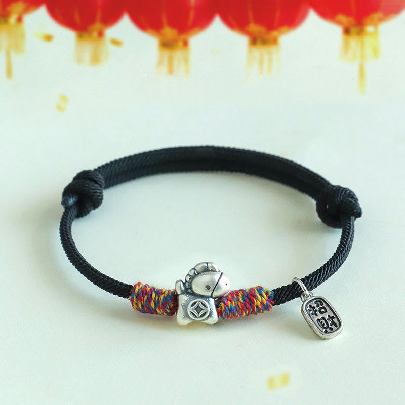 Buddha Stones999 スターリングシルバー 馬年福字 幸運を引き寄せる幸運繁栄ロープ幸運ブレスレット - ブラックロープ（手首周り：14～19cm） - image 14
