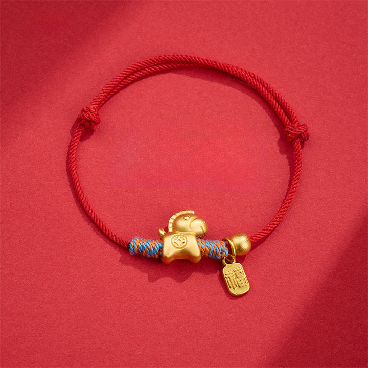 Buddha Stones午年福文字 手編み紐 幸運の繋がりブレスレット - 赤いロープ（手首周り：14～19cm） - image 1