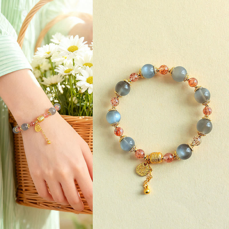 Buddha Stones天然ストロベリークォーツ ムーンストーン ヒーリングポジティブビーズブレスレット - ムーンストーン（手首周り：15～17cm） - image 13