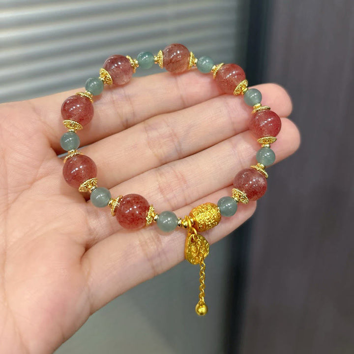 Buddha Stones天然ストロベリークォーツ ムーンストーン ヒーリングポジティブビーズブレスレット - image 5