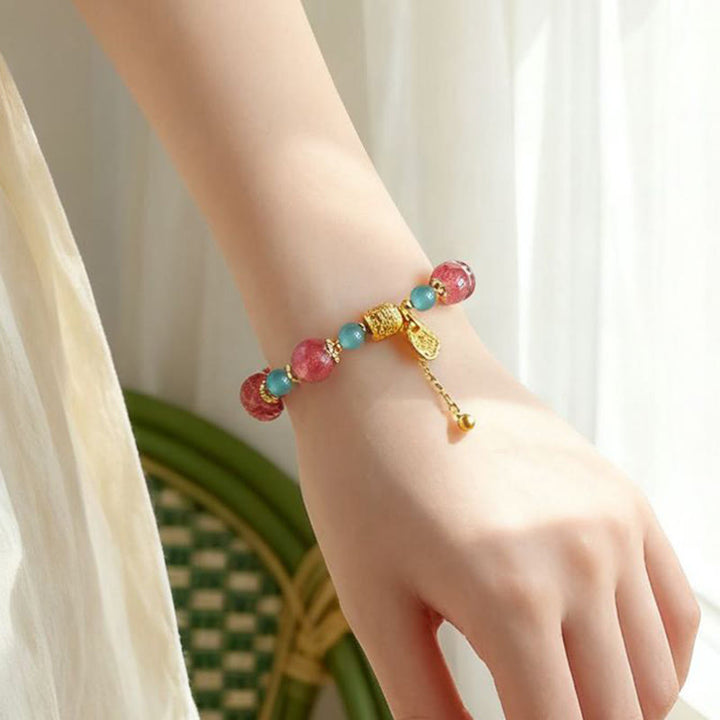 Buddha Stones天然ストロベリークォーツ ムーンストーン ヒーリングポジティブビーズブレスレット - image 6