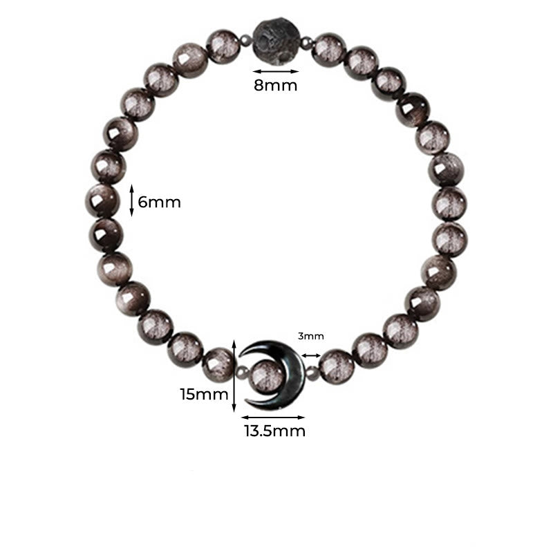 Buddha Stones月のデザイン 天然銀光沢黒曜石 守護ビーズブレスレット - image 4
