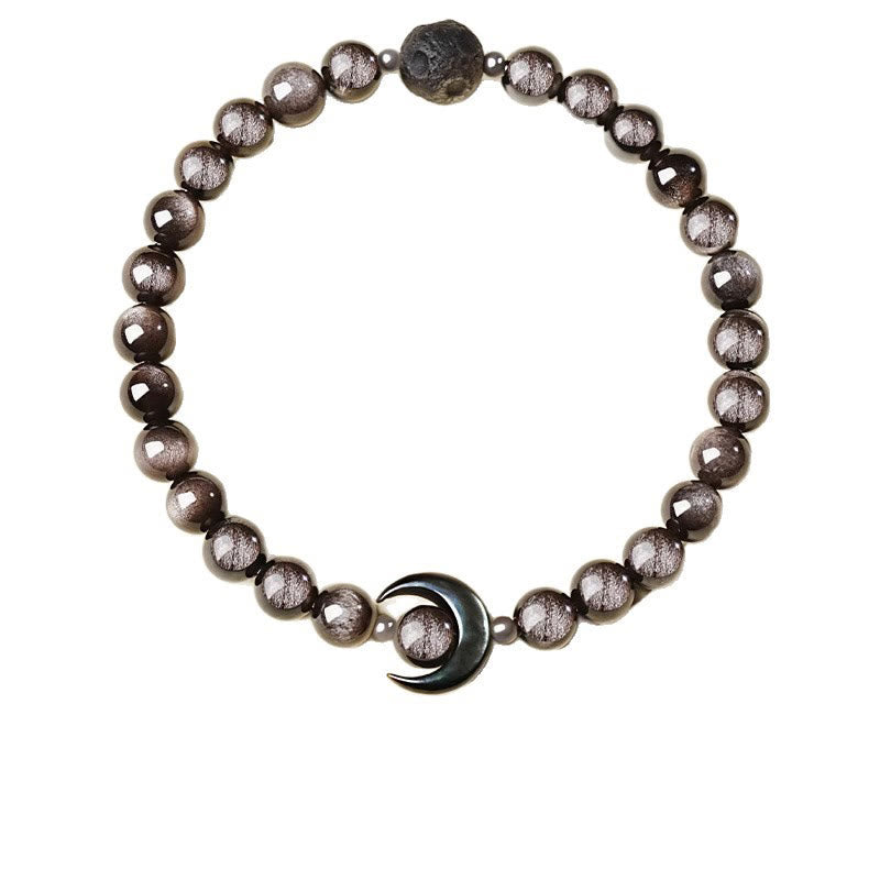 Buddha Stones月のデザイン 天然銀光沢黒曜石 守護ビーズブレスレット - image 5