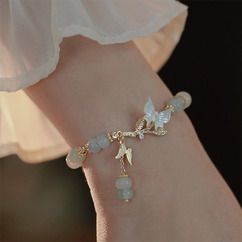 Buddha Stonesバタフライチャーム 和田翡翠 調節可能チェーン豊かさブレスレット - image 0