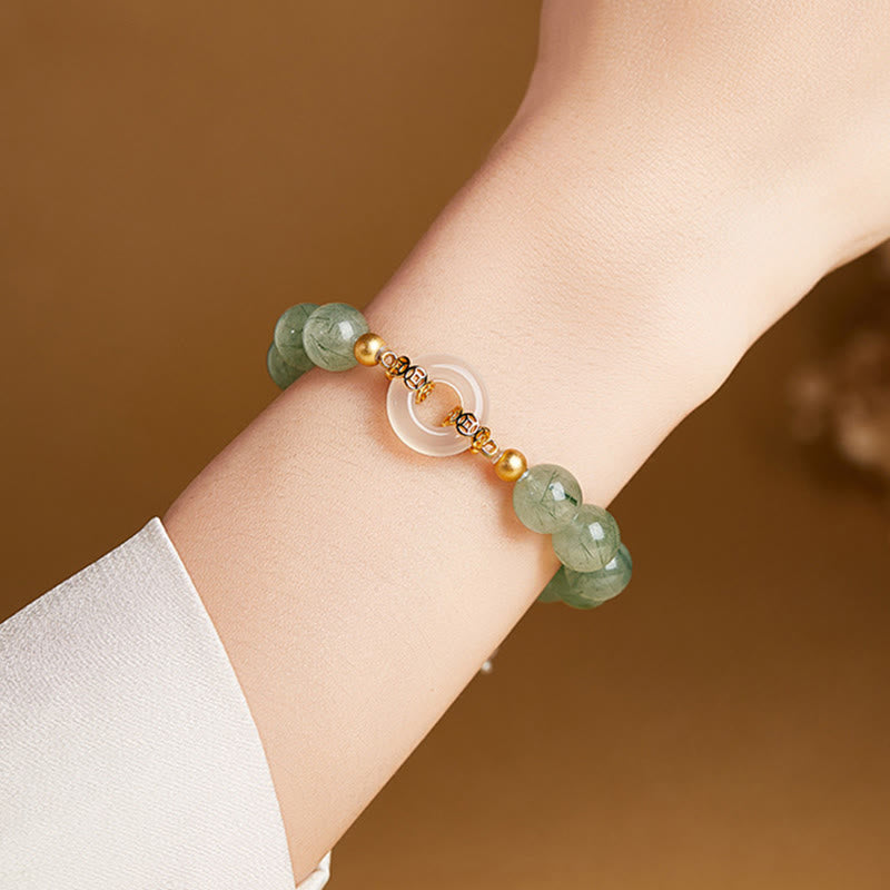 Buddha Stones 925スターリングシルバー グリーンルチルクォーツ ホワイトカルセドニー平和のお守りチャーム勇気ブレスレット - image 10