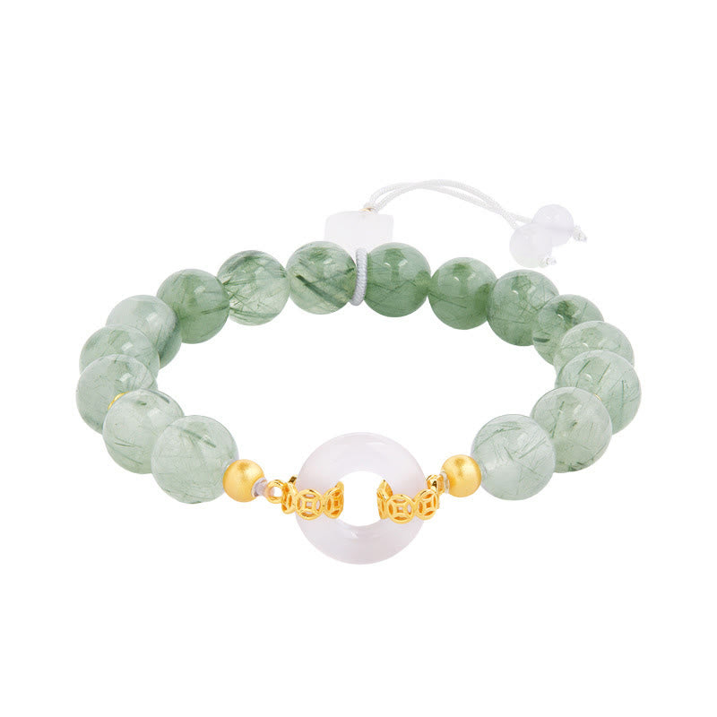 Buddha Stones 925スターリングシルバー グリーンルチルクォーツ ホワイトカルセドニー平和のお守りチャーム勇気ブレスレット - image 4