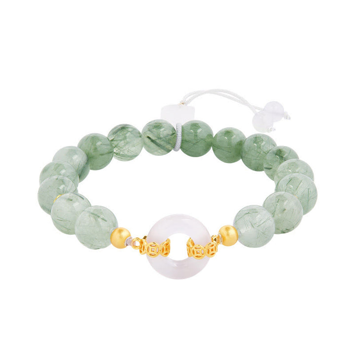 Buddha Stones 925スターリングシルバー グリーンルチルクォーツ ホワイトカルセドニー平和のお守りチャーム勇気ブレスレット - image 4