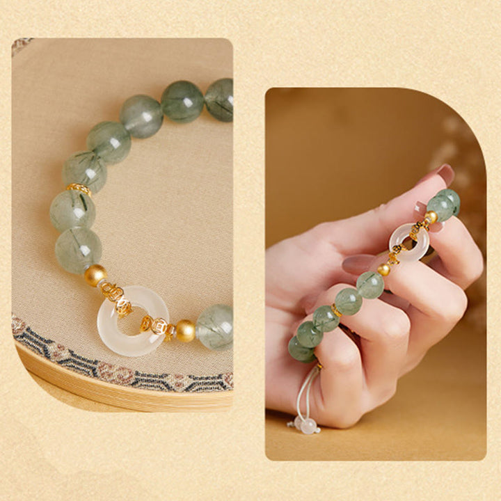 Buddha Stones 925スターリングシルバー グリーンルチルクォーツ ホワイトカルセドニー平和のお守りチャーム勇気ブレスレット - image 8