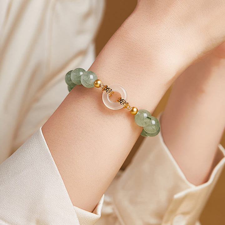 Buddha Stones 925スターリングシルバー グリーンルチルクォーツ ホワイトカルセドニー平和のお守りチャーム勇気ブレスレット - image 9