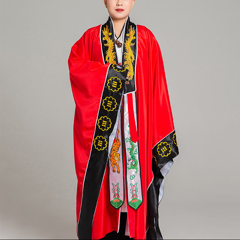 Buddha Stones武当山刺繍龍虎長袖ユニセックス道教ローブ着物気功儀式用 - 赤 - 2XL- 米国/UK/AU/ EUのXLに適合 - image 1