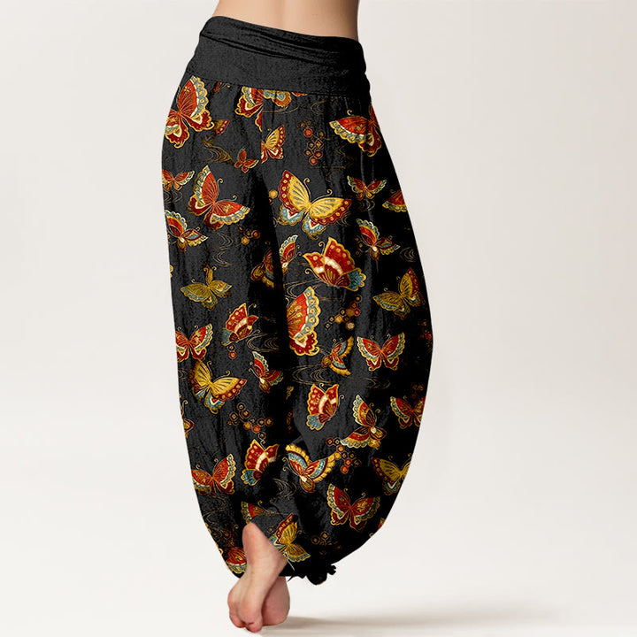 Buddha Stonesコットン カラフル バタフライ柄 レディース 伸縮性ウエスト ハーレムパンツ - image 1