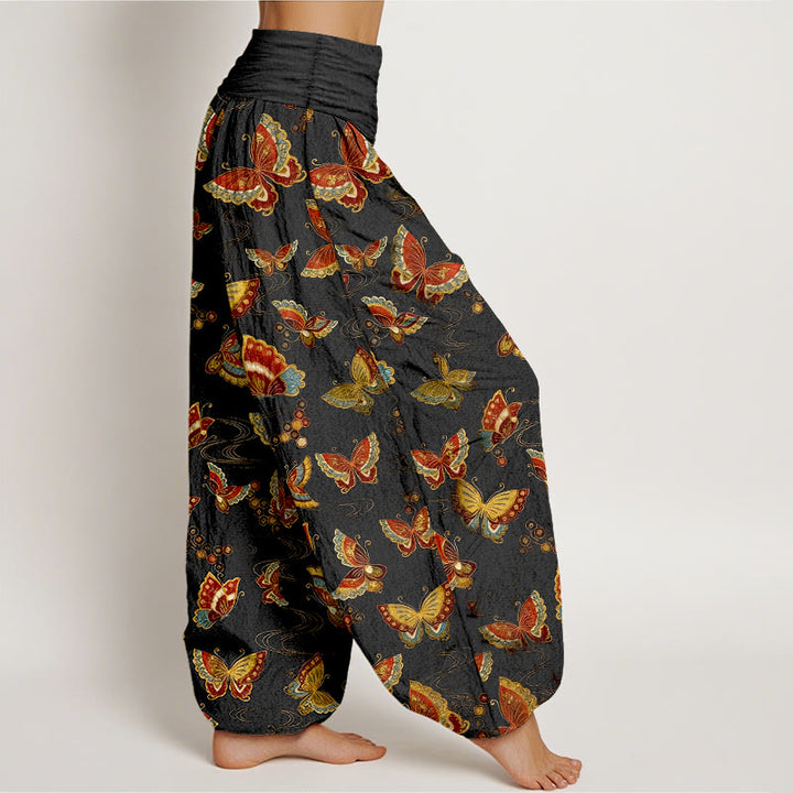 Buddha Stonesコットン カラフル バタフライ柄 レディース 伸縮性ウエスト ハーレムパンツ - image 2