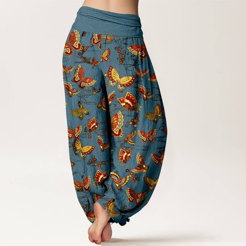 Buddha Stonesコットン カラフル バタフライ柄 レディース 伸縮性ウエスト ハーレムパンツ - image 6