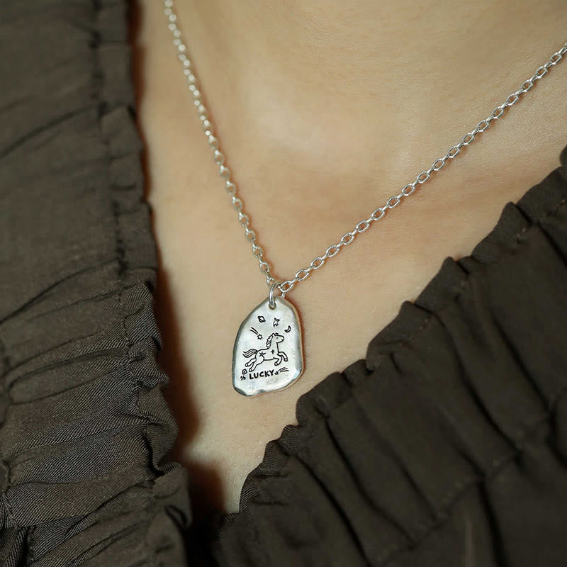 Buddha Stones999スターリングシルバー ラッキーホースチャーム 馬年 925スターリングシルバー チェーン良縁祈願ネックレス ペンダント - 925スターリングシルバーチェーン（長さ：40+5cm） - image 1