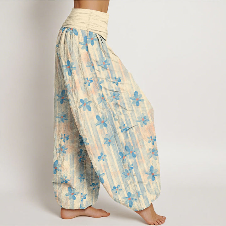 Buddha Stonesコットンシンプルスタイル花柄レディース伸縮性ウエストハーレムパンツ - image 2