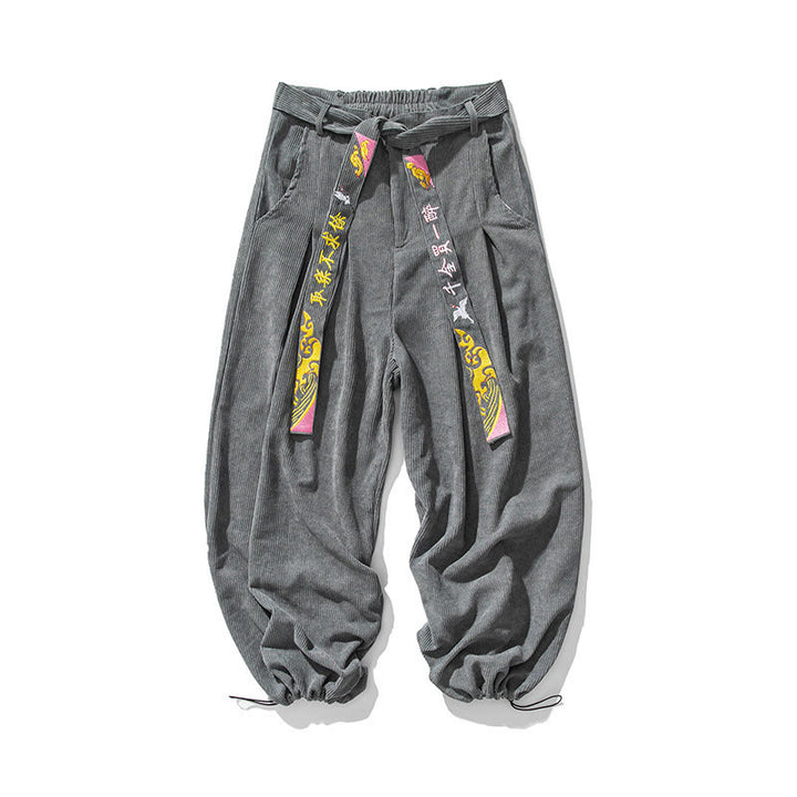 Buddha Stones秋冬 レースアップ 漢字刺繍 メンズ コーデュロイパンツ ポケット付き - image 7