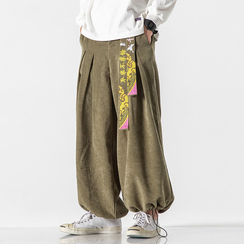 Buddha Stones秋冬 レースアップ 漢字刺繍 メンズ コーデュロイパンツ ポケット付き - image 9