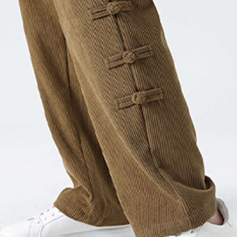 Buddha Stones秋冬 無地 フロッグボタン メンズ ドローストリング コーデュロイ ストレートレッグパンツ ポケット付き - image 10
