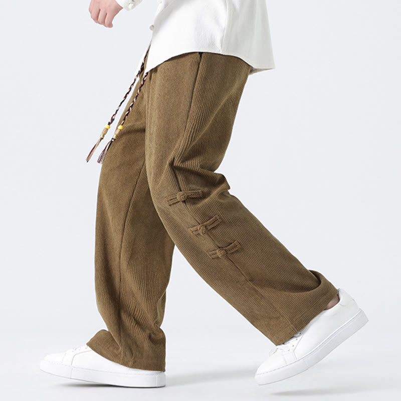 Buddha Stones秋冬 無地 フロッグボタン メンズ ドローストリング コーデュロイ ストレートレッグパンツ ポケット付き - image 7