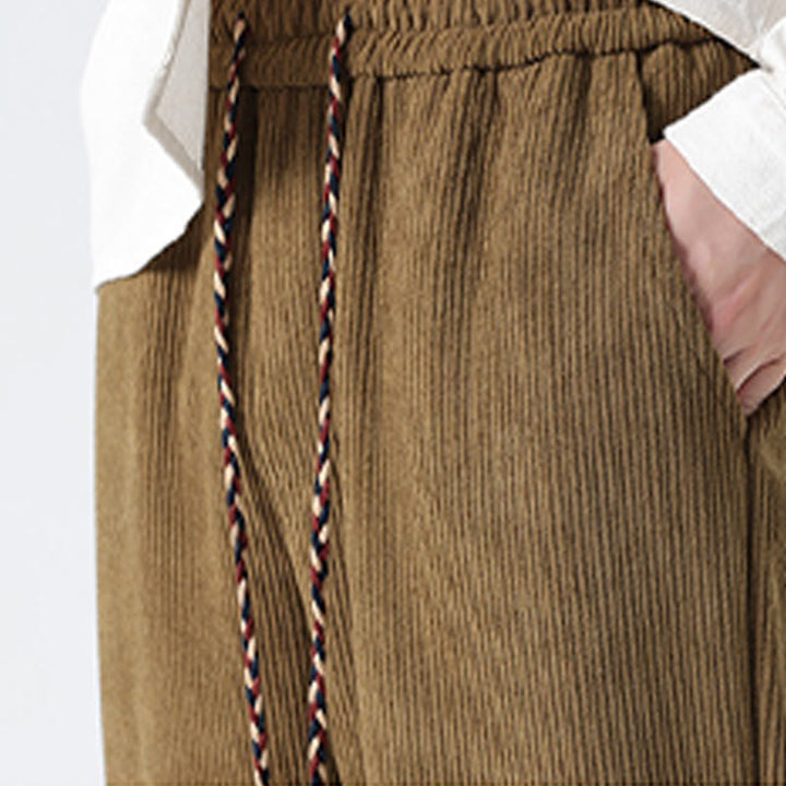 Buddha Stones秋冬 無地 フロッグボタン メンズ ドローストリング コーデュロイ ストレートレッグパンツ ポケット付き - image 8