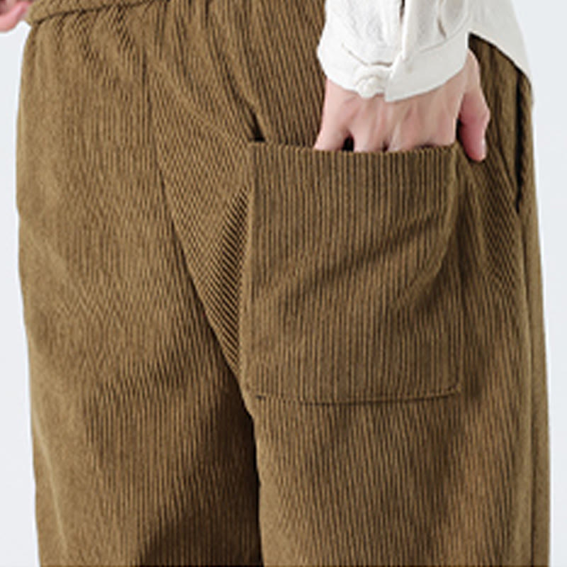 Buddha Stones秋冬 無地 フロッグボタン メンズ ドローストリング コーデュロイ ストレートレッグパンツ ポケット付き - image 9