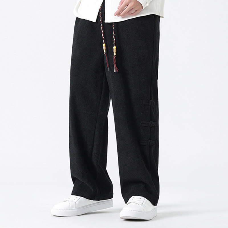 Buddha Stones秋冬 無地 フロッグボタン メンズ ドローストリング コーデュロイ ストレートレッグパンツ ポケット付き - image 19