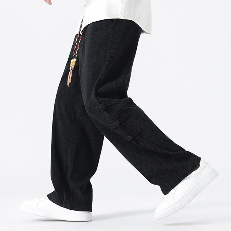 Buddha Stones秋冬 無地 フロッグボタン メンズ ドローストリング コーデュロイ ストレートレッグパンツ ポケット付き - image 17