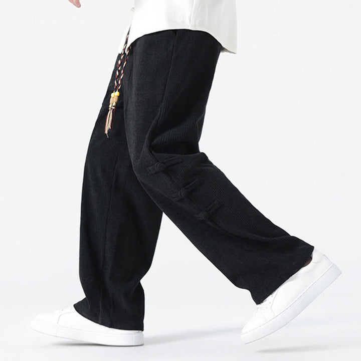 Buddha Stones秋冬 無地 フロッグボタン メンズ ドローストリング コーデュロイ ストレートレッグパンツ ポケット付き - image 17