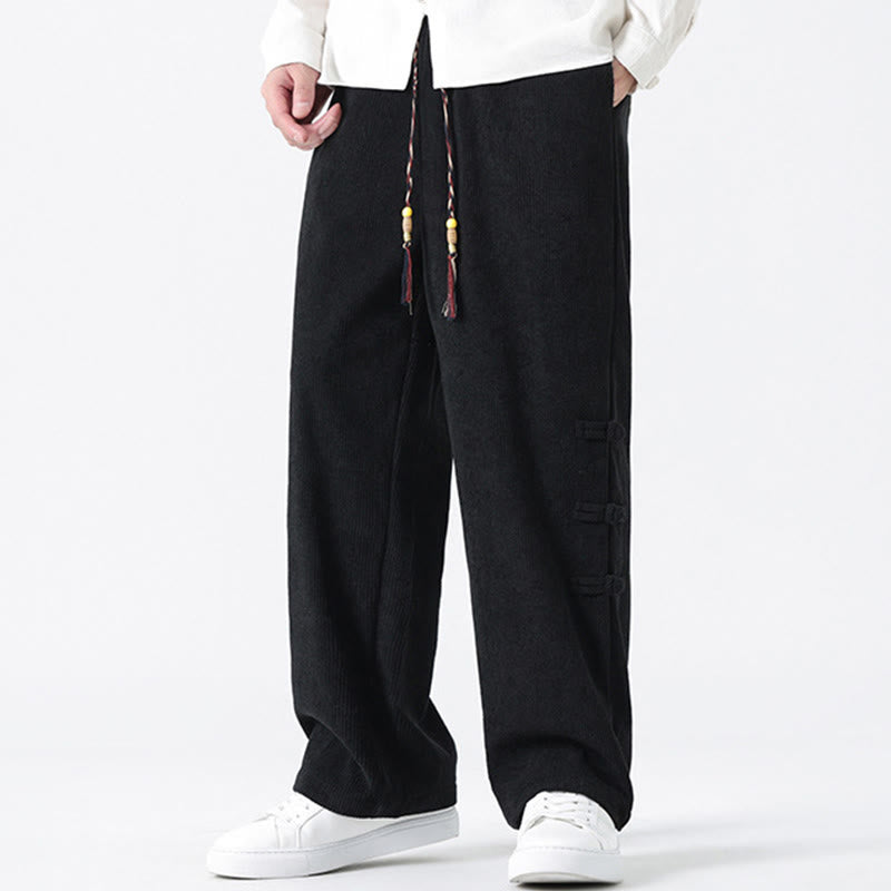Buddha Stones秋冬 無地 フロッグボタン メンズ ドローストリング コーデュロイ ストレートレッグパンツ ポケット付き - image 20