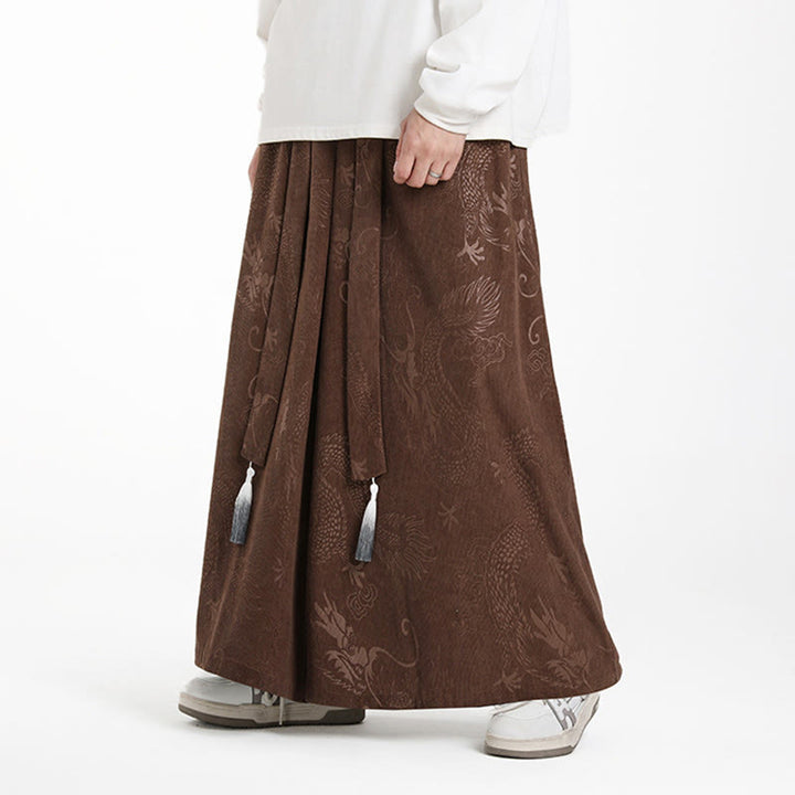 Buddha Stonesドラゴン ジャカード ドローストリングデザイン メンズ コーデュロイ ワイドレッグパンツ ポケット付き - image 2