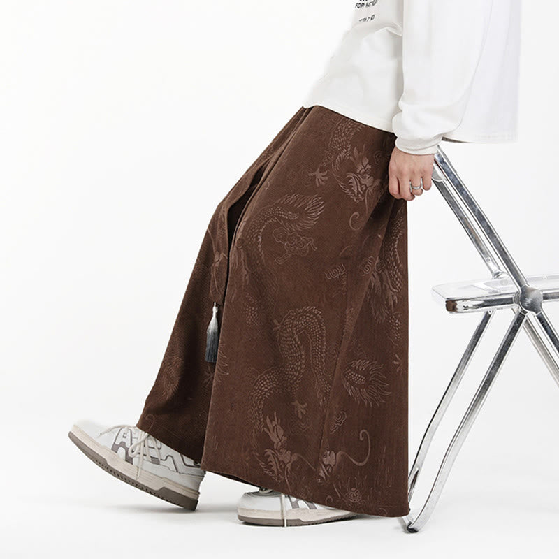 Buddha Stonesドラゴン ジャカード ドローストリングデザイン メンズ コーデュロイ ワイドレッグパンツ ポケット付き - image 4
