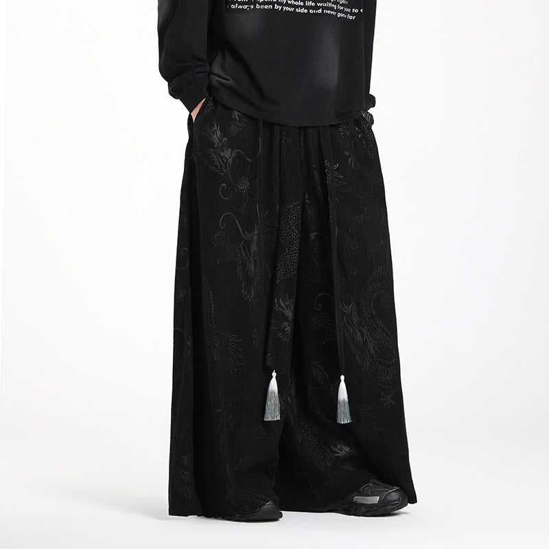 Buddha Stonesドラゴン ジャカード ドローストリングデザイン メンズ コーデュロイ ワイドレッグパンツ ポケット付き - image 13