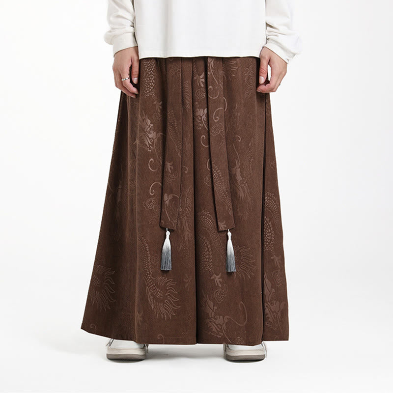 Buddha Stonesドラゴン ジャカード ドローストリングデザイン メンズ コーデュロイ ワイドレッグパンツ ポケット付き - image 1