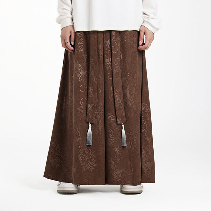 Buddha Stonesドラゴン ジャカード ドローストリングデザイン メンズ コーデュロイ ワイドレッグパンツ ポケット付き - image 1