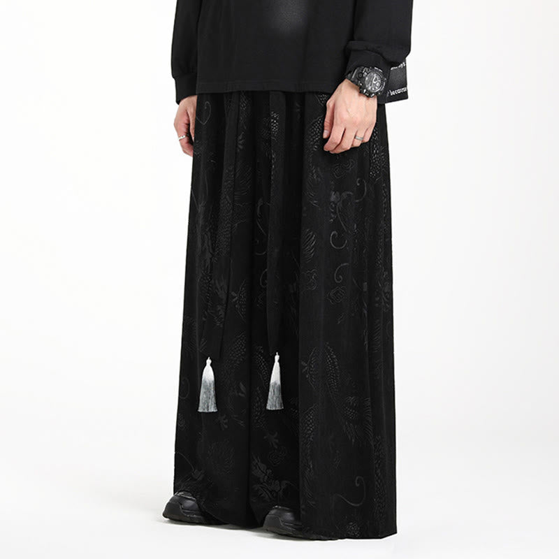 Buddha Stonesドラゴン ジャカード ドローストリングデザイン メンズ コーデュロイ ワイドレッグパンツ ポケット付き - image 10