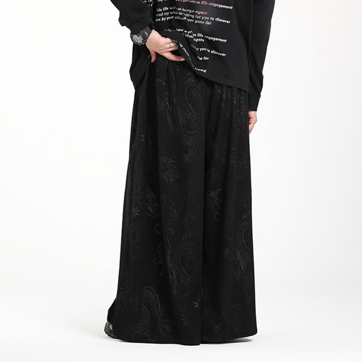 Buddha Stonesドラゴン ジャカード ドローストリングデザイン メンズ コーデュロイ ワイドレッグパンツ ポケット付き - image 17