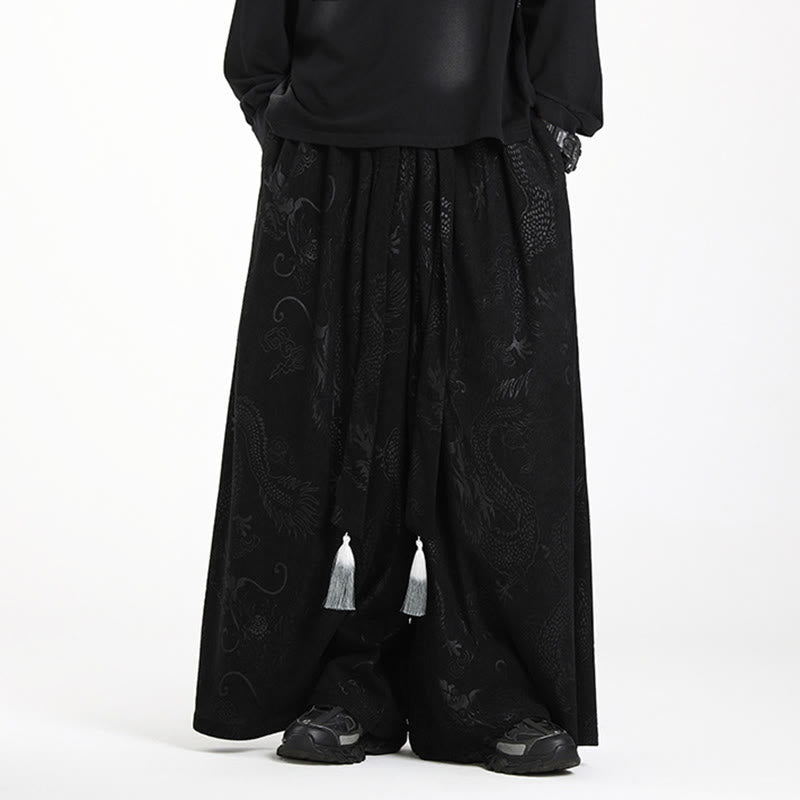 Buddha Stonesドラゴン ジャカード ドローストリングデザイン メンズ コーデュロイ ワイドレッグパンツ ポケット付き - 黒 - US/UK/AU46、 EU56 (5XL) - image 8